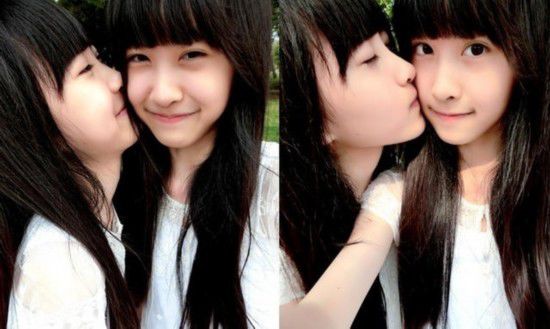 台湾双胞胎姐妹花齐刘海发型美照